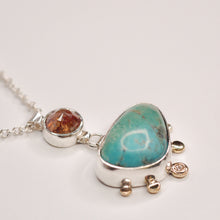 Load image into Gallery viewer, Champagne turquoise diamond necklace sterling silver 14k handmade Austin Texas