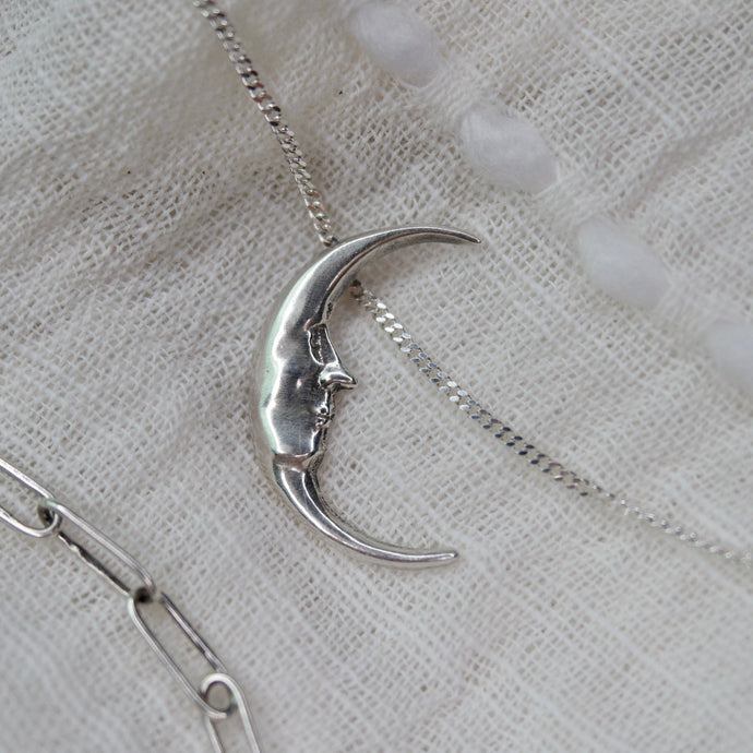 Handmade sterling silver necklace Austin Texas metalsmith fabrication celestial minimal elegant everyday witchy jewelry