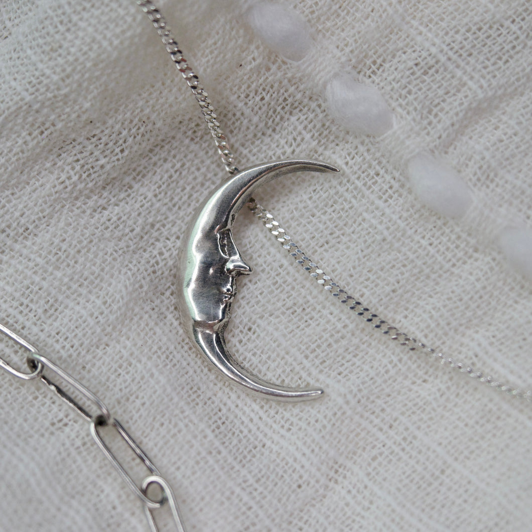 Handmade sterling silver necklace Austin Texas metalsmith fabrication celestial minimal elegant everyday witchy jewelry